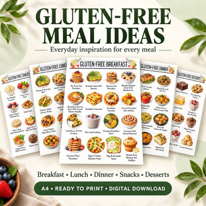 Gluten-Free Meal Planner Bundle — 100 Printable Food Idea Pages + Grocery List